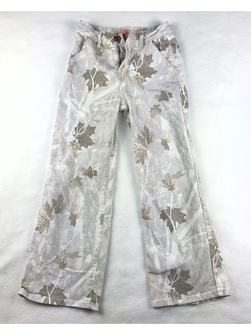 Wide Leg Denim Women’s Size 10 Camo Leaf Print Jeans Gray White Y2K Pants